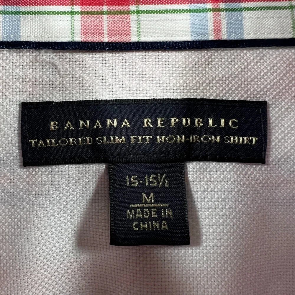 Banana Republic Shirt Mens Medium 15-15.5 Red Plaid Long Sleeve Button Down Slim